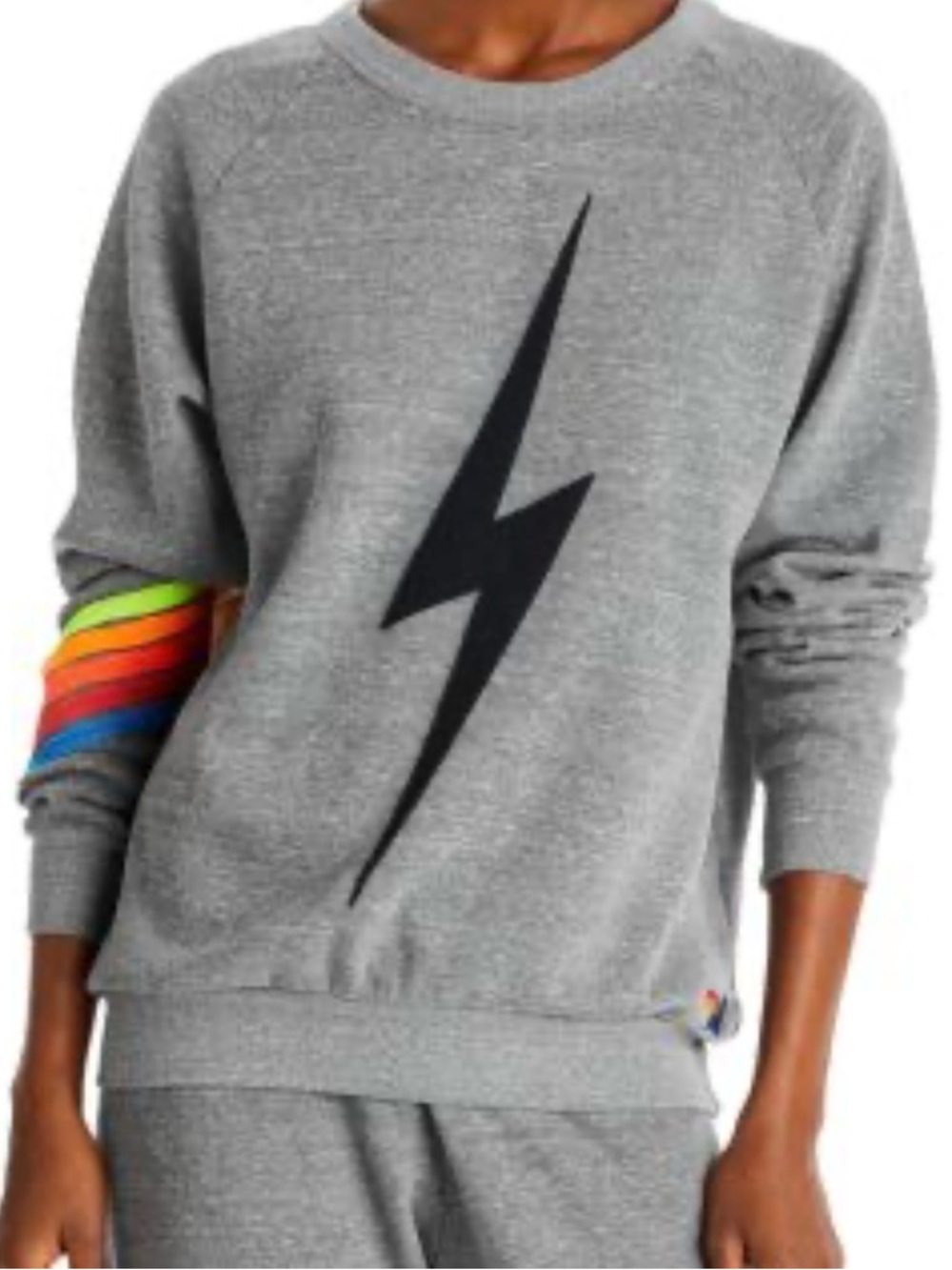 Aviator Nation Gray Chevron Bolt Stitch Crewneck Sweater - Medium